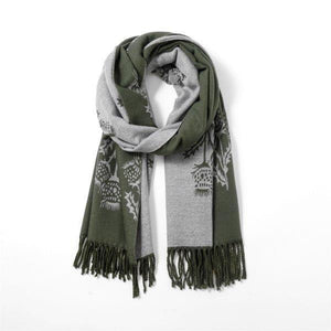 Reversible Thistle Scarf, Olive Green
