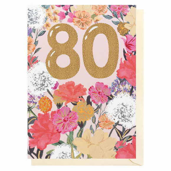 80th Birthday Card (Floral)