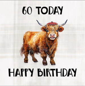 60 Today, Happy Birthday (Highland Cow Male)