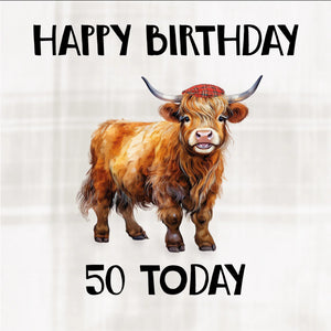 Happy Birthday 50 Today (Highland Cow Male)