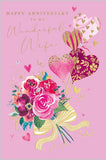 Happy Anniversary To My Wonderful Wife - Bouquet And Hearts