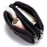 Real Leather Double Zipper Bee Coin Purse, Black