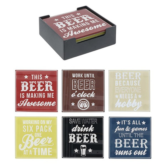 Funny Beer Coasters Square Set of 6