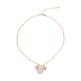 Necklace Gem Slice Round Triple Charmsrose Quartz 14K Gold Plated