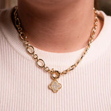 Necklace Charm Builder & Clover Charm 14K Gold Plated