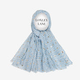 Lightweight Scarf Blue With Metallic Hearts