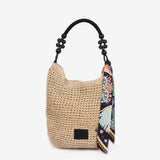 Handmade Straw Beaded Bag With Twilly Detail
