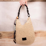 Handmade Straw Beaded Bag With Twilly Detail