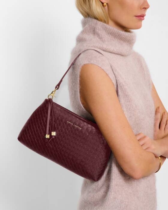 Nova Woven Texture Clutch, Cherry
