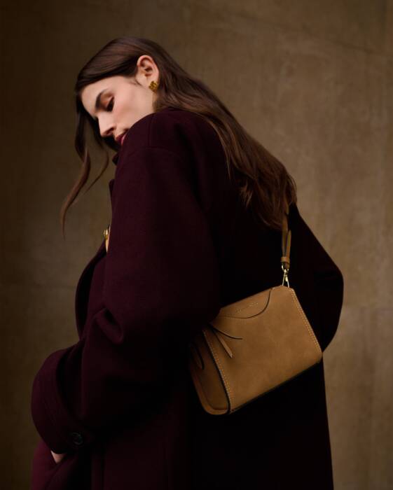 Alba Suedette Crossbody Bag, Caramel