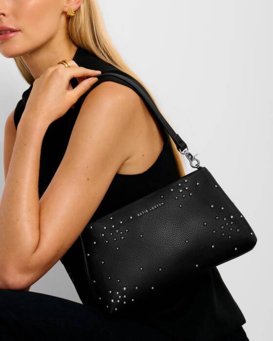 Nova Studded Wristlet Clutch, Black