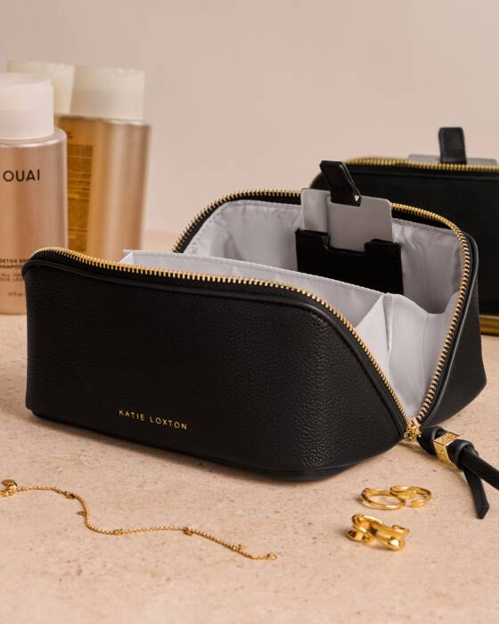 Fold-Out Mirror Makeup Bag, Black