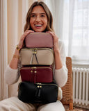 Fold-Out Mirror Makeup Bag, Deep Rose