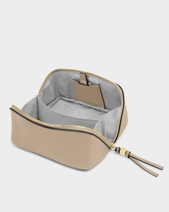 Fold-Out Mirror Makeup Bag, Light Taupe
