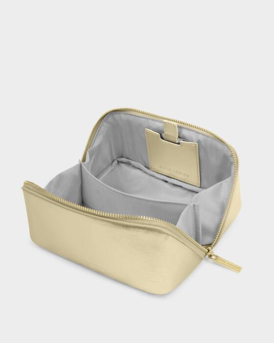 Patent Crackle Fold-Out Mirror Makeup Bag, Gold