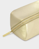 Patent Crackle Fold-Out Mirror Makeup Bag, Gold