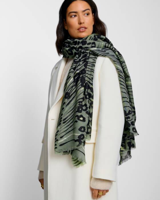 Printed Foil Scarf, Abstract Animal Print