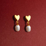 Sending Love And Wishes Heart Pearl Stud Earrings In Gold Plating