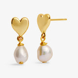 Sending Love And Wishes Heart Pearl Stud Earrings In Gold Plating