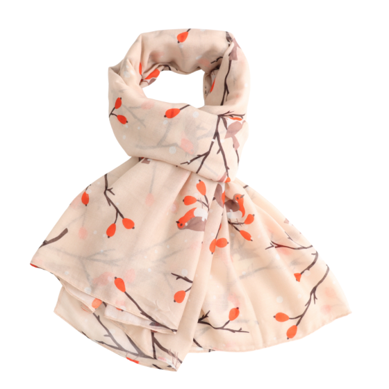 Robins On A Branch Scarf, Cream
