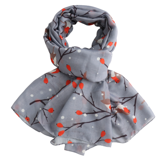 Robins On A Branch Scarf, Grey