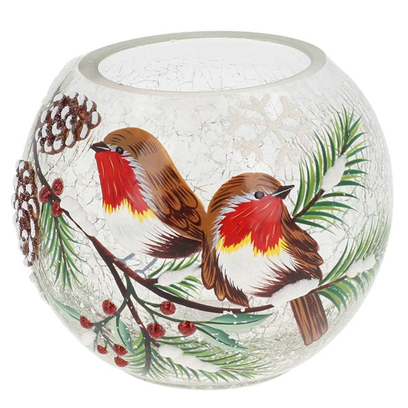 Xmas Crackle Round Tealight Robins Large