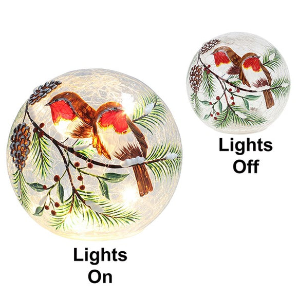 Xmas Crackle LED Ball Robins Large