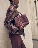 Nova Hand Woven Top Handle Bag, Cherry