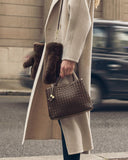Nova Hand Woven Top Handle Bag, Chocolate