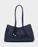 Nova Hand Woven Small Shoulder Tote, Navy