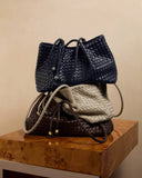 Nova Hand Woven Small Shoulder Tote, Navy