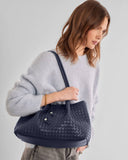 Nova Hand Woven Small Shoulder Tote, Navy