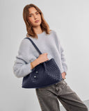 Nova Hand Woven Small Shoulder Tote, Navy