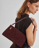 Orin Twist Lock Suedette Small Shoulder Bag, Cherry