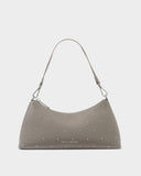 Miley Studded Small Shoulder Bag, Silver Mink Studded