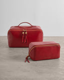Fold-Out Patent Crackle Mirror Makeup Bag, Crimson
