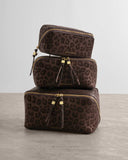 Fold-Out Mirror Makeup Bag, Chocolate Leopard