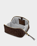 Fold-Out Mirror Makeup Bag, Chocolate Leopard