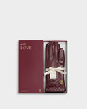 Boxed Woven Faux Leather Gloves, Cherry
