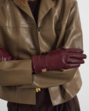 Boxed Woven Faux Leather Gloves, Cherry