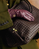 Boxed Woven Faux Leather Gloves, Cherry