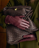 Boxed Woven Faux Leather Gloves, Cherry