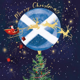 Pack Of 7 Charity Christmas Cards - Santa Flying Over Scottish Tree