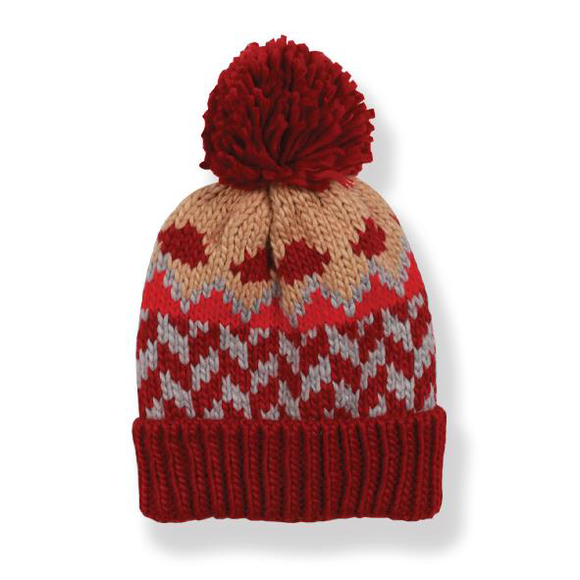 Couthie Aztec Design Red Pom Pom Hat