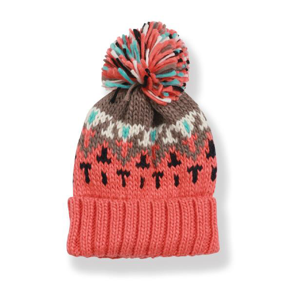 Couthie Aztec Design Orange Pom Pom Hat