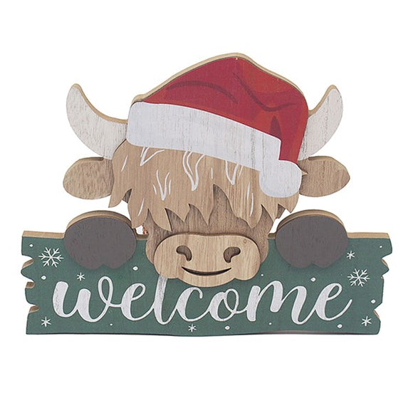 Xmas Highland Cow Welcome Plaque
