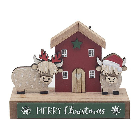 Xmas Highland Cow Standing Plaque Merry Couple