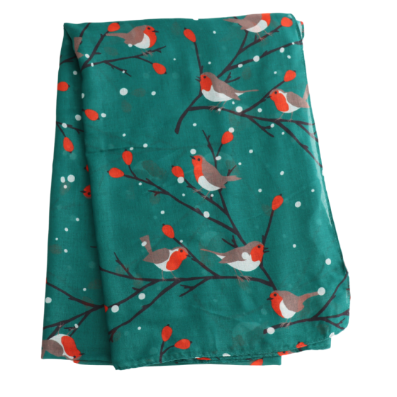 Robins on Branches Scarf, Green