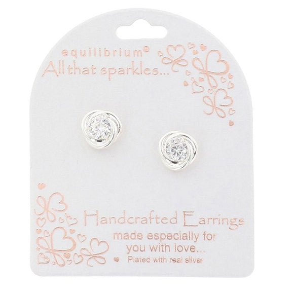 Crystal Knot Stud Earrings - Silver Plated