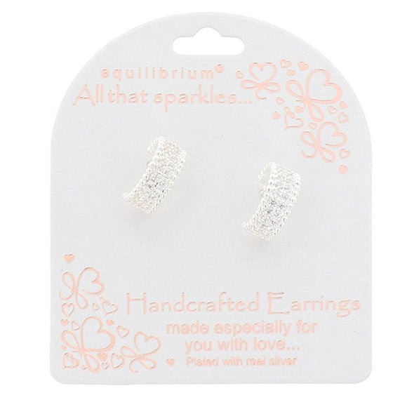 Elegant, Sparkly Wide Hoop Earrings - Silver Plated